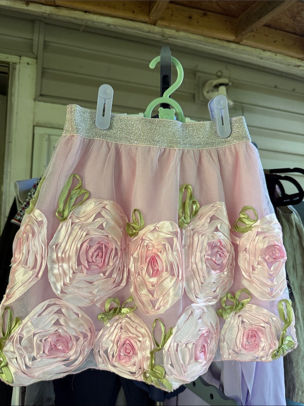 New Lipstick Girls size 10 Ribbon Pink Floral Rosettes Tulle Skirt metallic wais